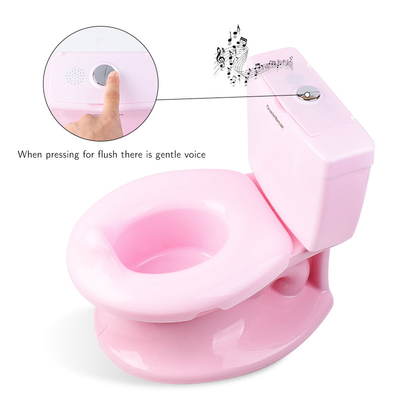 Toilette pour bébé en plastique à bouton à poignée avec siège d'entraînement à motifs imprimés en couleurs rose/bleu/blanc