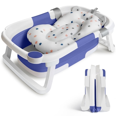 Une baignoire en plastique pliable avec coussin